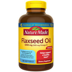 Bottle of Nature Made Flaxseed Oil 1000 mg softgels, 180-count