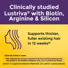 Back label of Nature Made Hair Growth Softgels Lustriva bottle