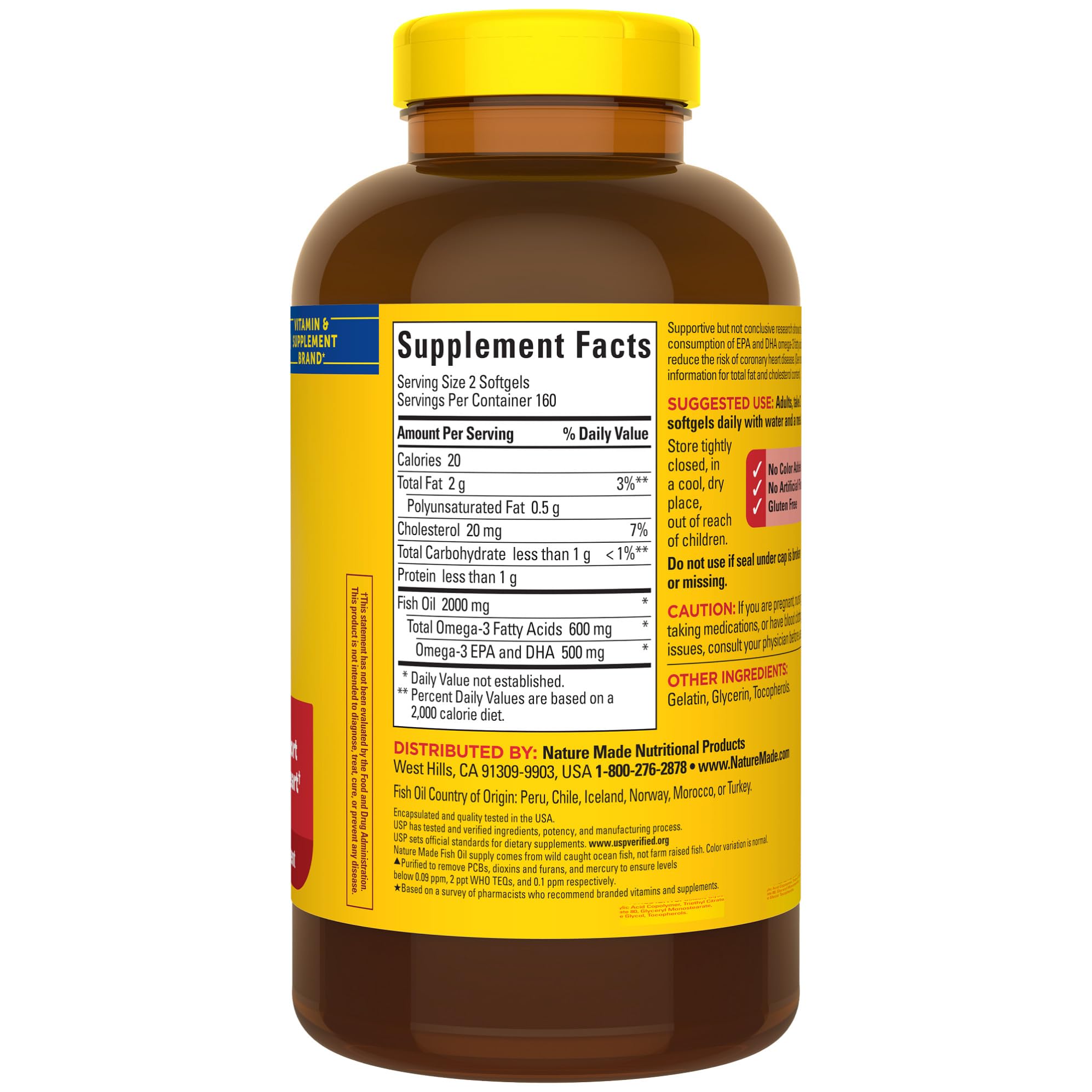 Heart health concept with Nature Made fish oil bottle