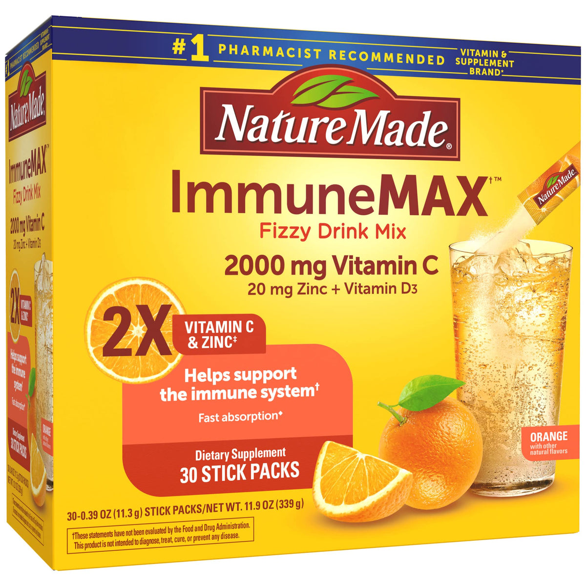 Nature Made ImmuneMAX orange-flavor 30-stick-pack packaging