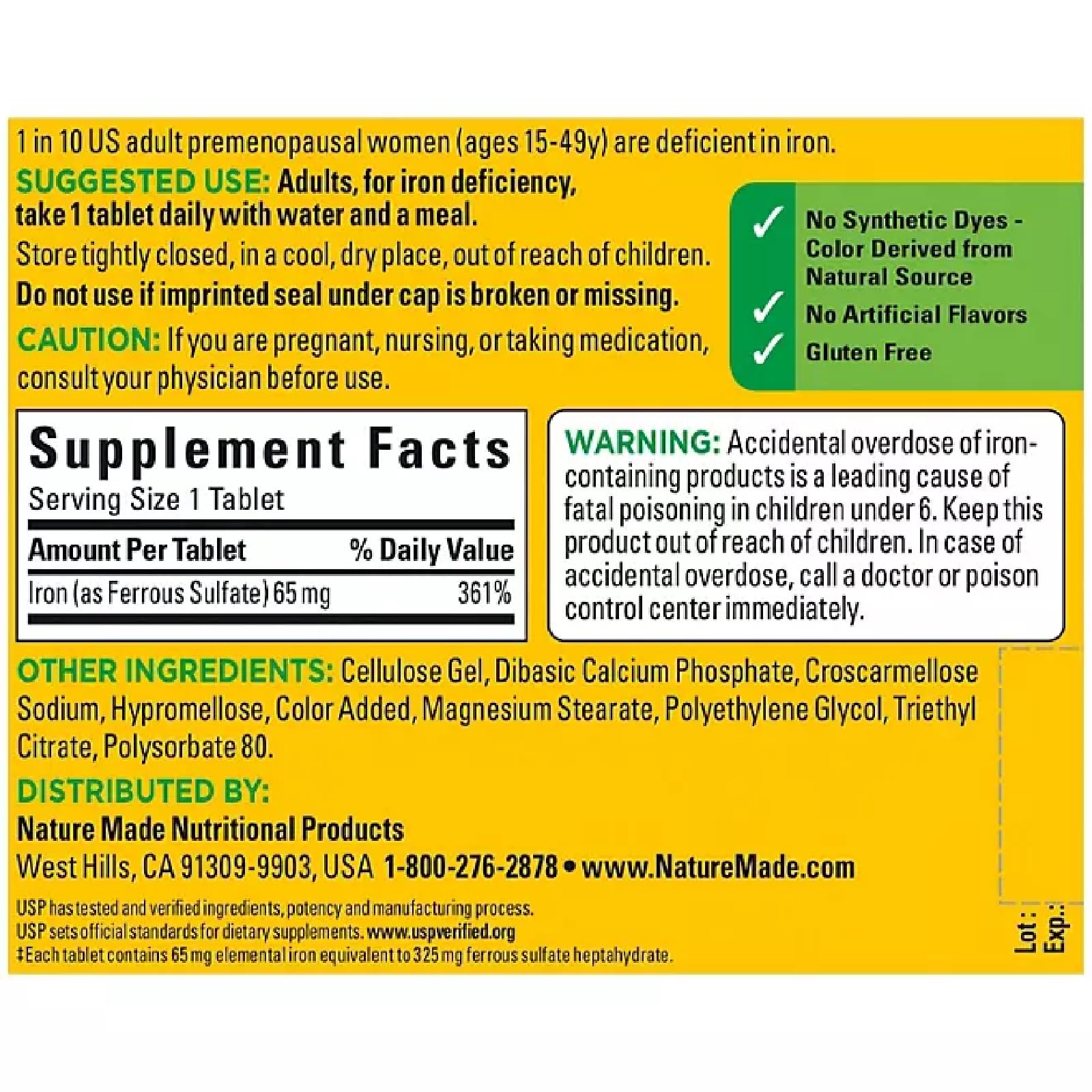 Iron supplement for premenopausal women – Nature Made Iron 65 mg for reproductive years