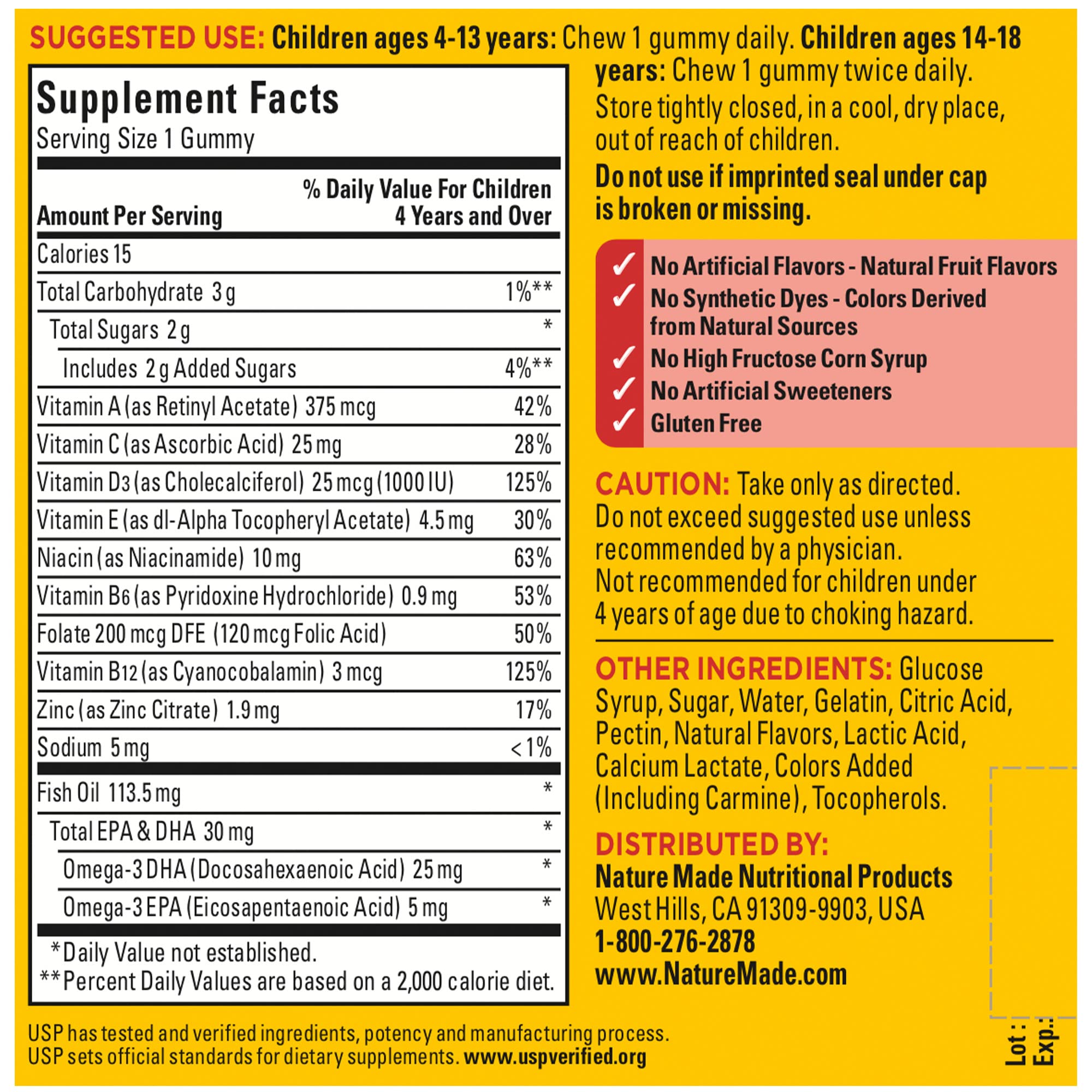 Gluten-free ingredients for Nature Made kids multivitamin gummies