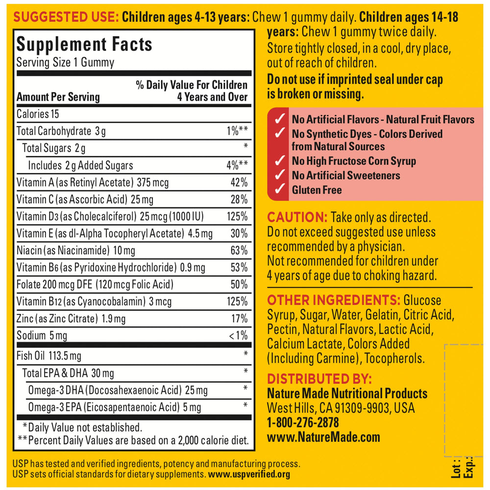 Gluten-free ingredients for Nature Made kids multivitamin gummies