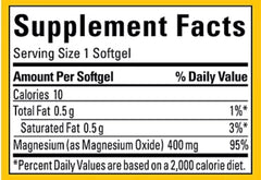 Close-up of magnesium softgels with bottle label detail