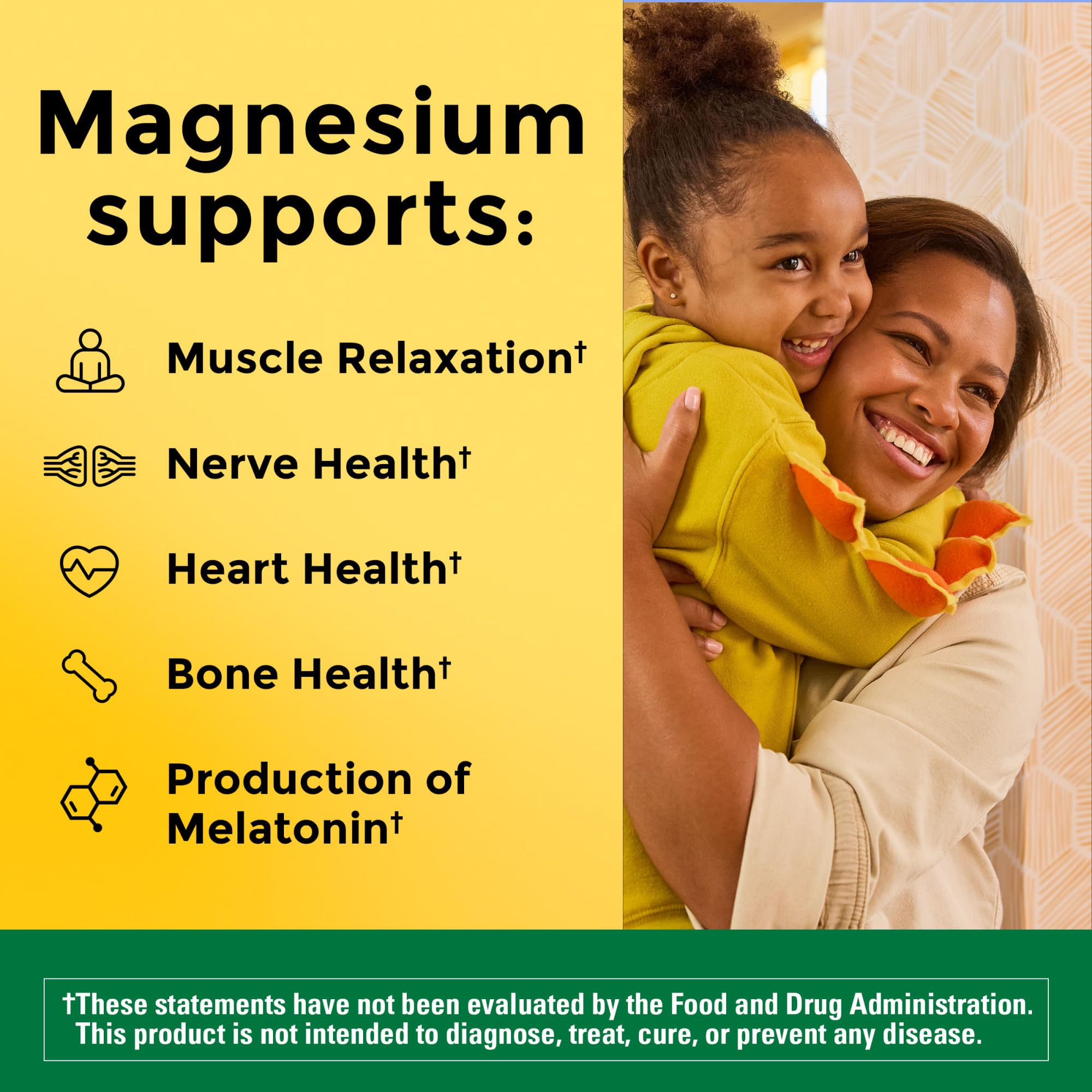 Close-up of Nature Made Magnesium Glycinate capsules showing capsule texture and size for easy swallowing.