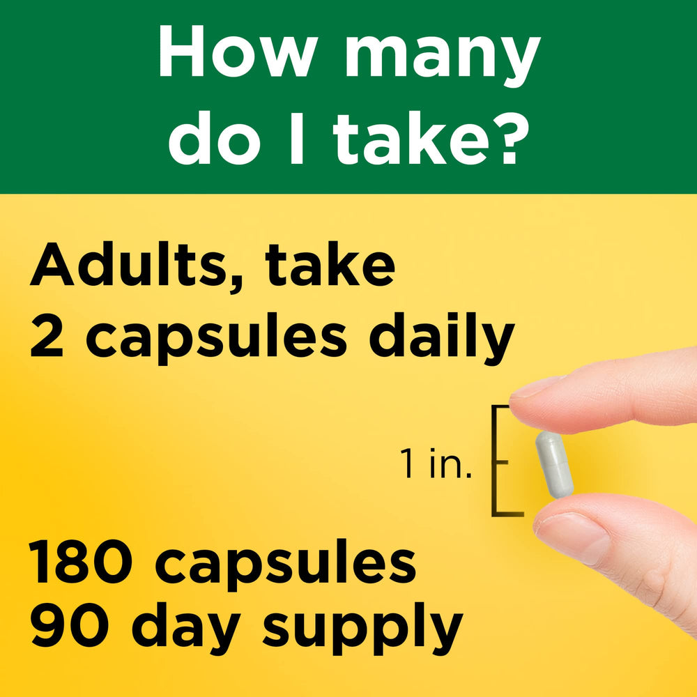 Dosage graphic illustrating two capsules per serving of Nature Made Magnesium Glycinate.