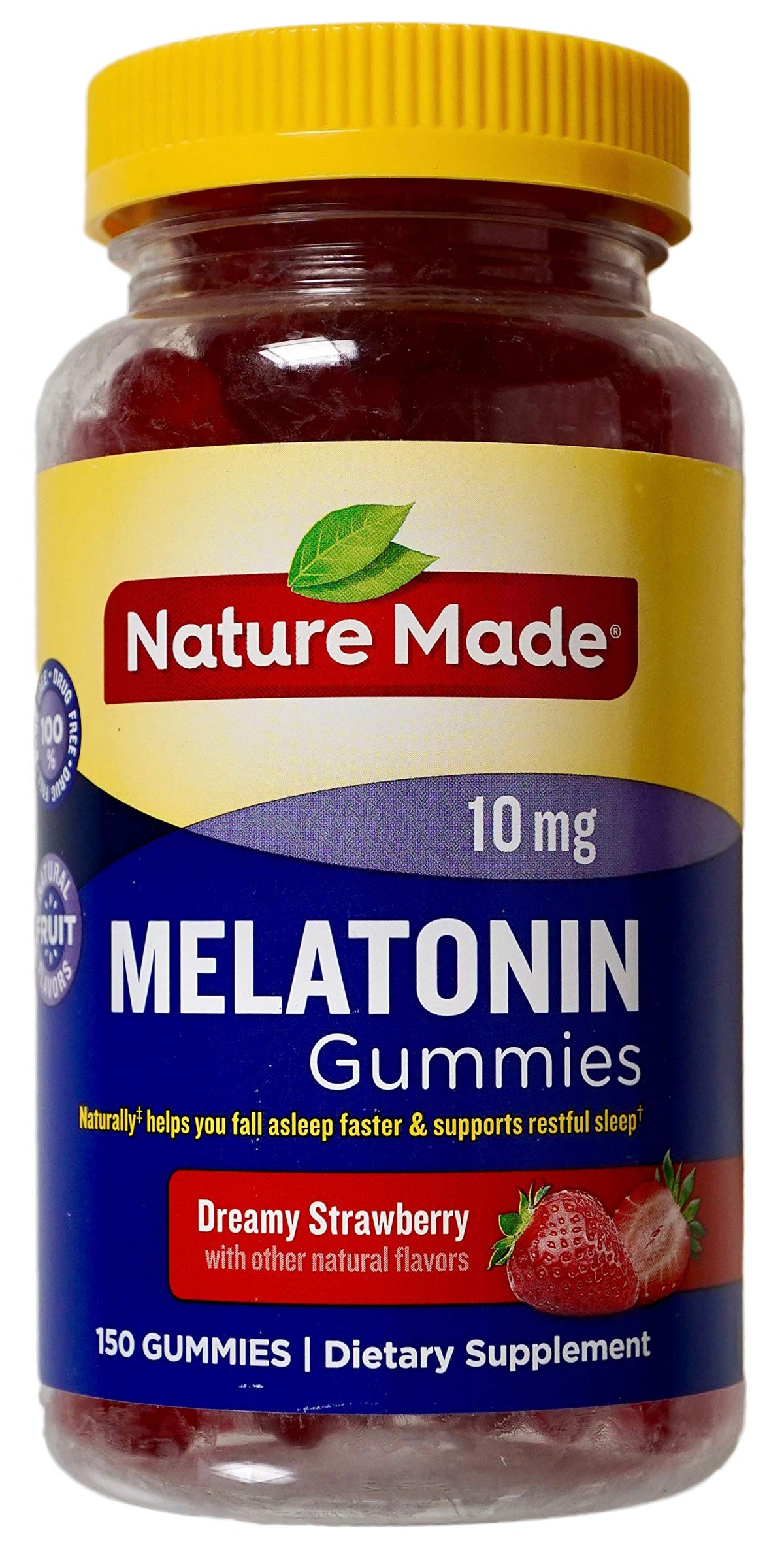Nature Made Melatonin 10 mg Gummies bottle with Dreamy Strawberry flavor