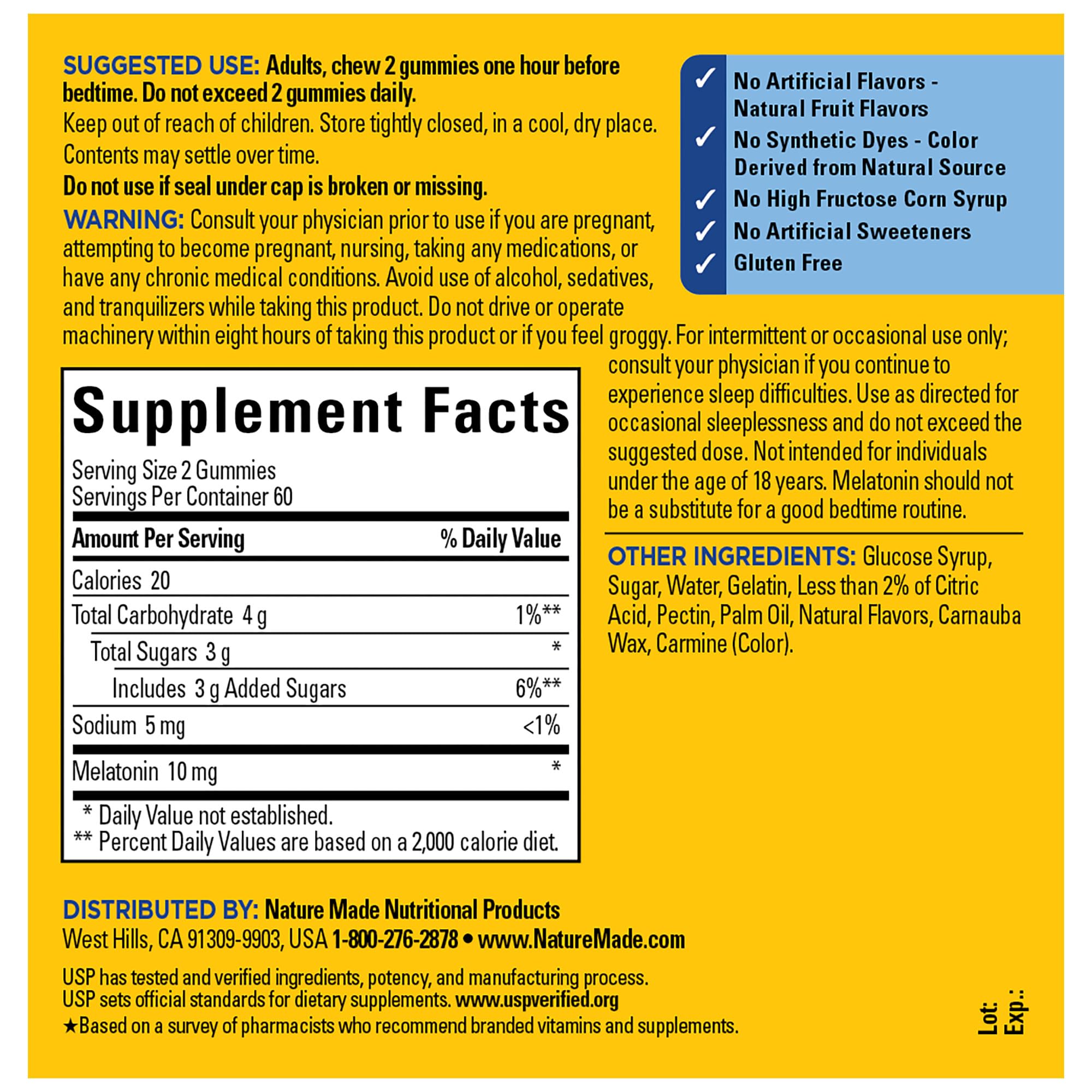 Ingredients panel of Nature Made Melatonin Gummies