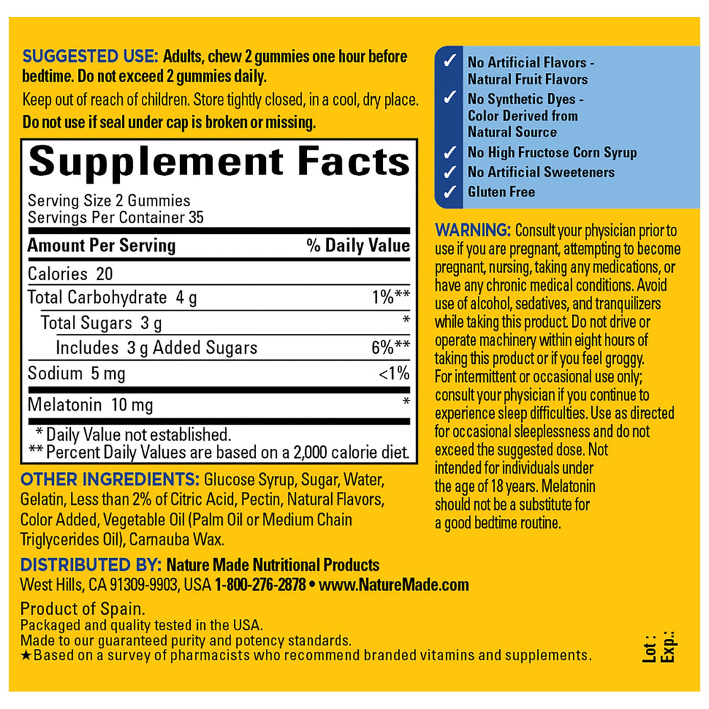 Ingredients list for Nature Made Melatonin Gummies