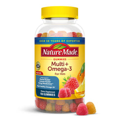 Strawberry flavor Nature Made Mens Multivitamin Gummies with Omega-3 bottle