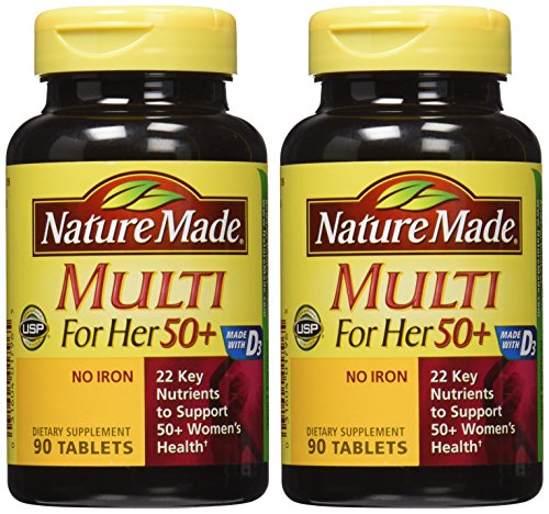 Nature Made Multi For Her 50+ Vitamin & Mineral Tabs bottle - back label