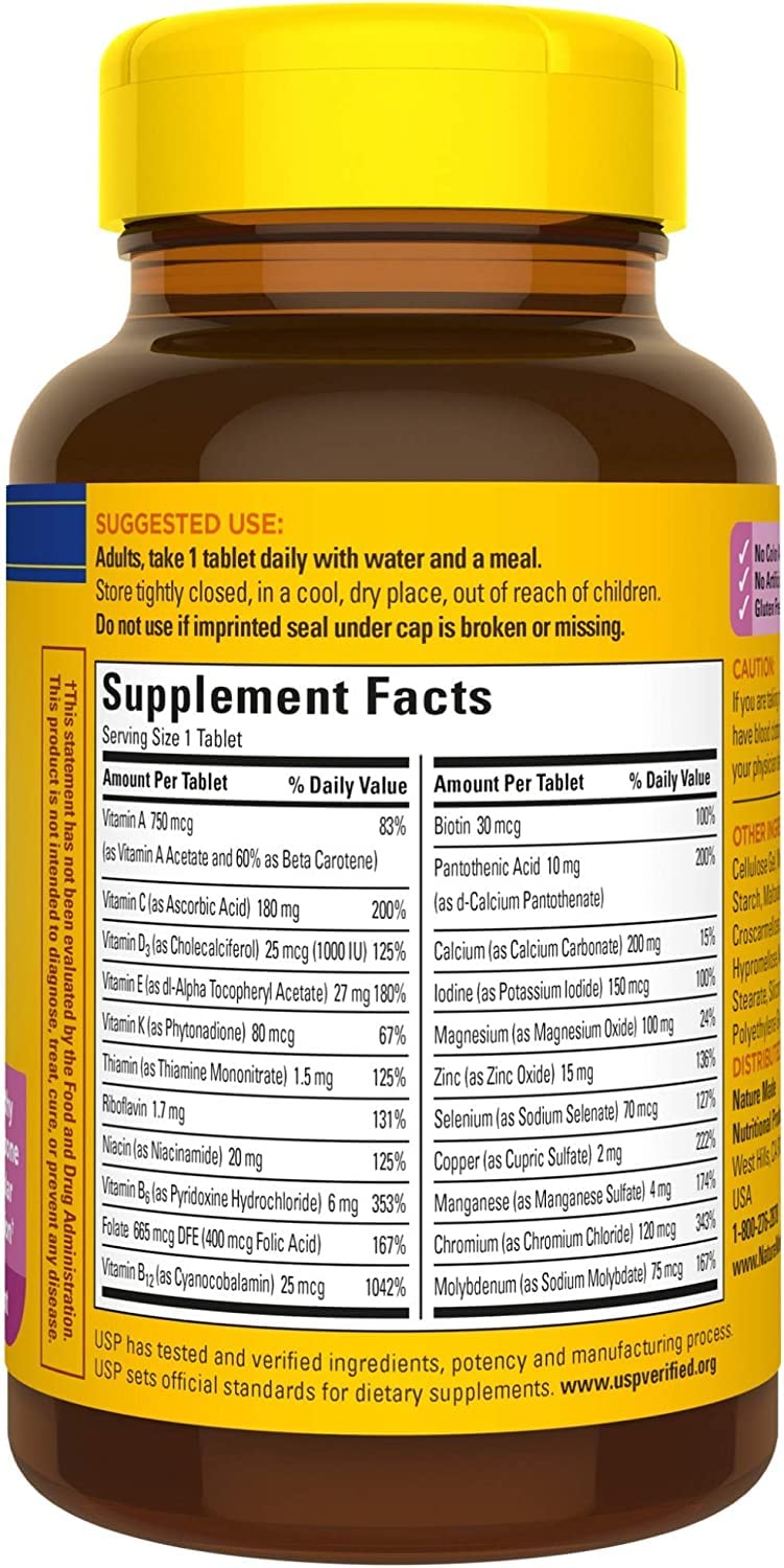 Nature Made Multi for Her 50+ gluten-free symbol indicates suitability for gluten free diets