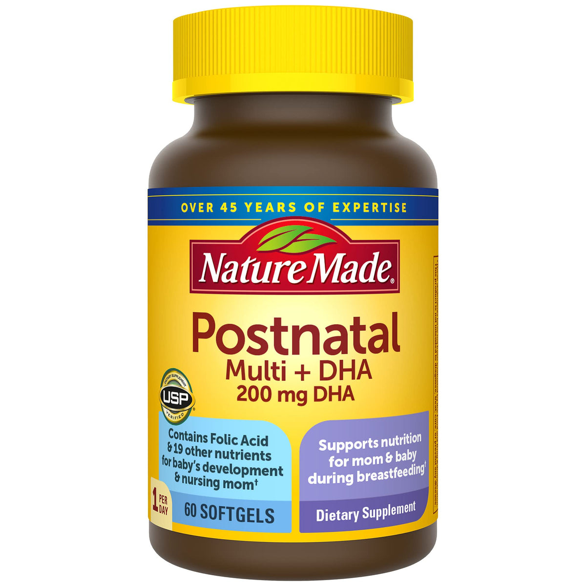 Nature Made Postnatal Multivitamin + DHA bottle front