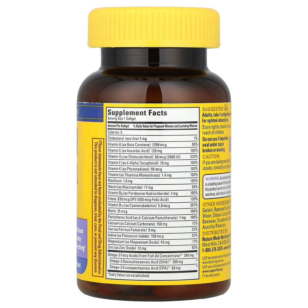 Postnatal multivitamin bottle with breastfeeding support theme