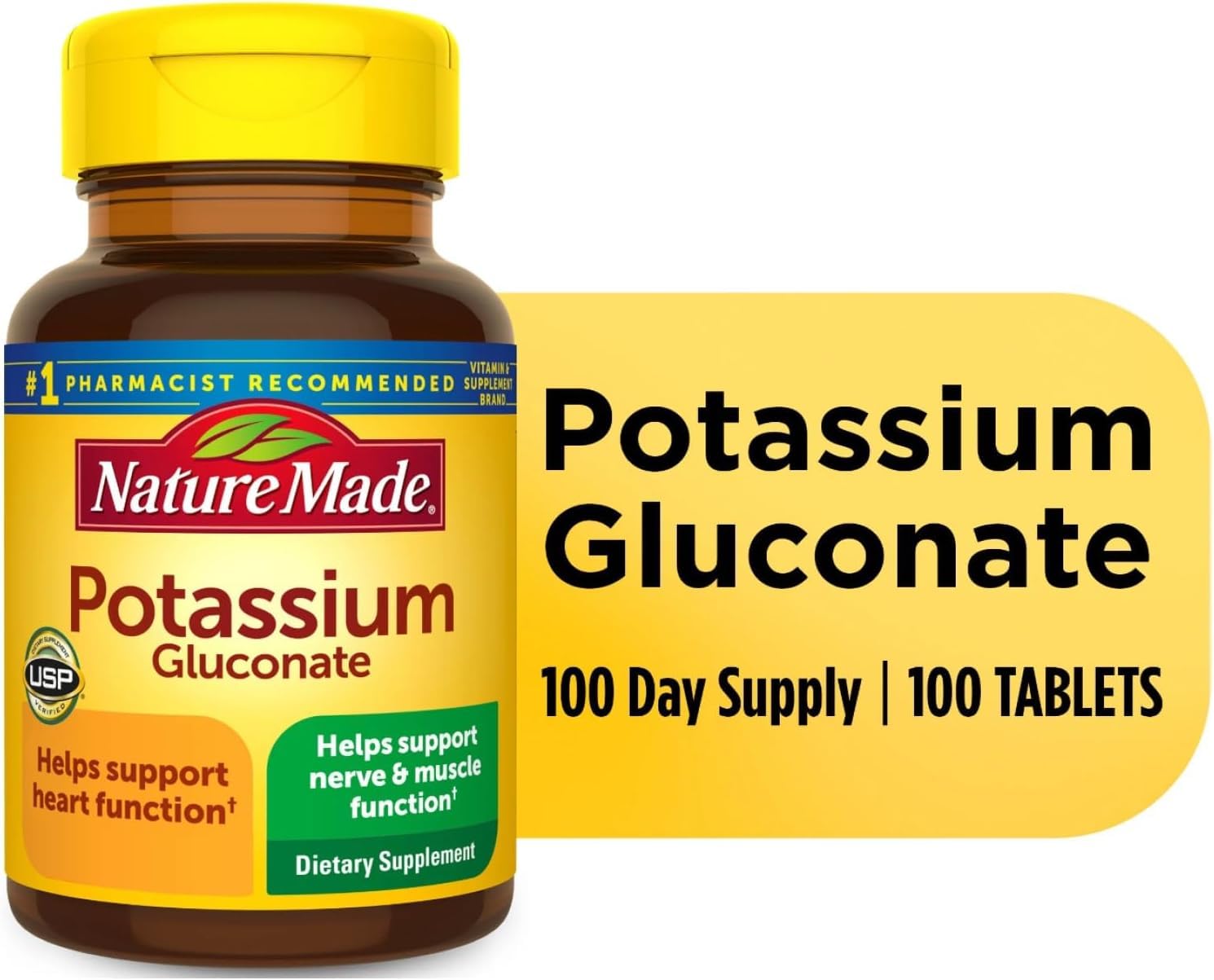 Nutrition facts panel on Nature Made Potassium Gluconate 550mg bottle