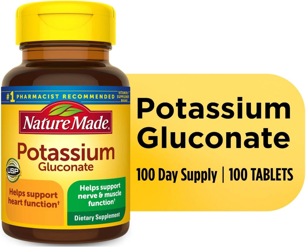 Nutrition facts panel on Nature Made Potassium Gluconate 550mg bottle