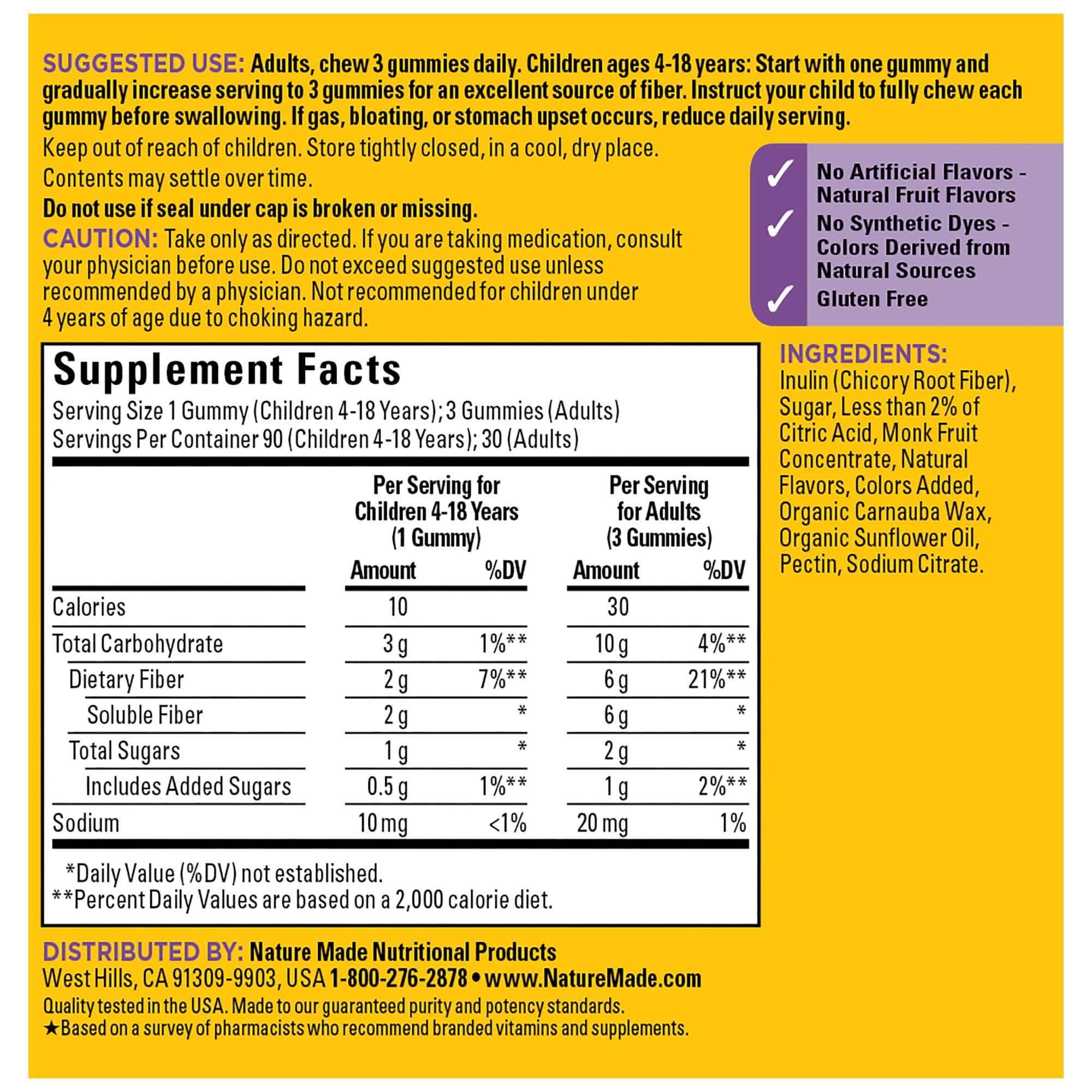 Gluten-free, pectin-based prebiotic fiber gummies without artificial flavors or dyes
