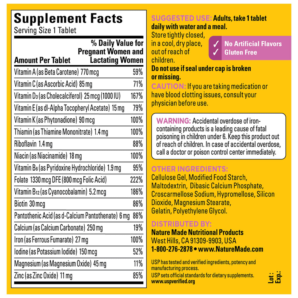 Gluten-free and fish oil-free Nature Made Prenatal Multivitamin