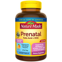 Nature Made Prenatal with Folic Acid + DHA softgel bottle
