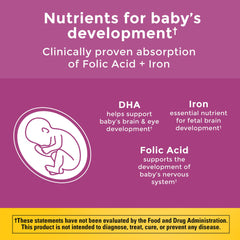 Close-up of Nature Made Prenatal bottle showing 200 mg DHA and Folic Acid
