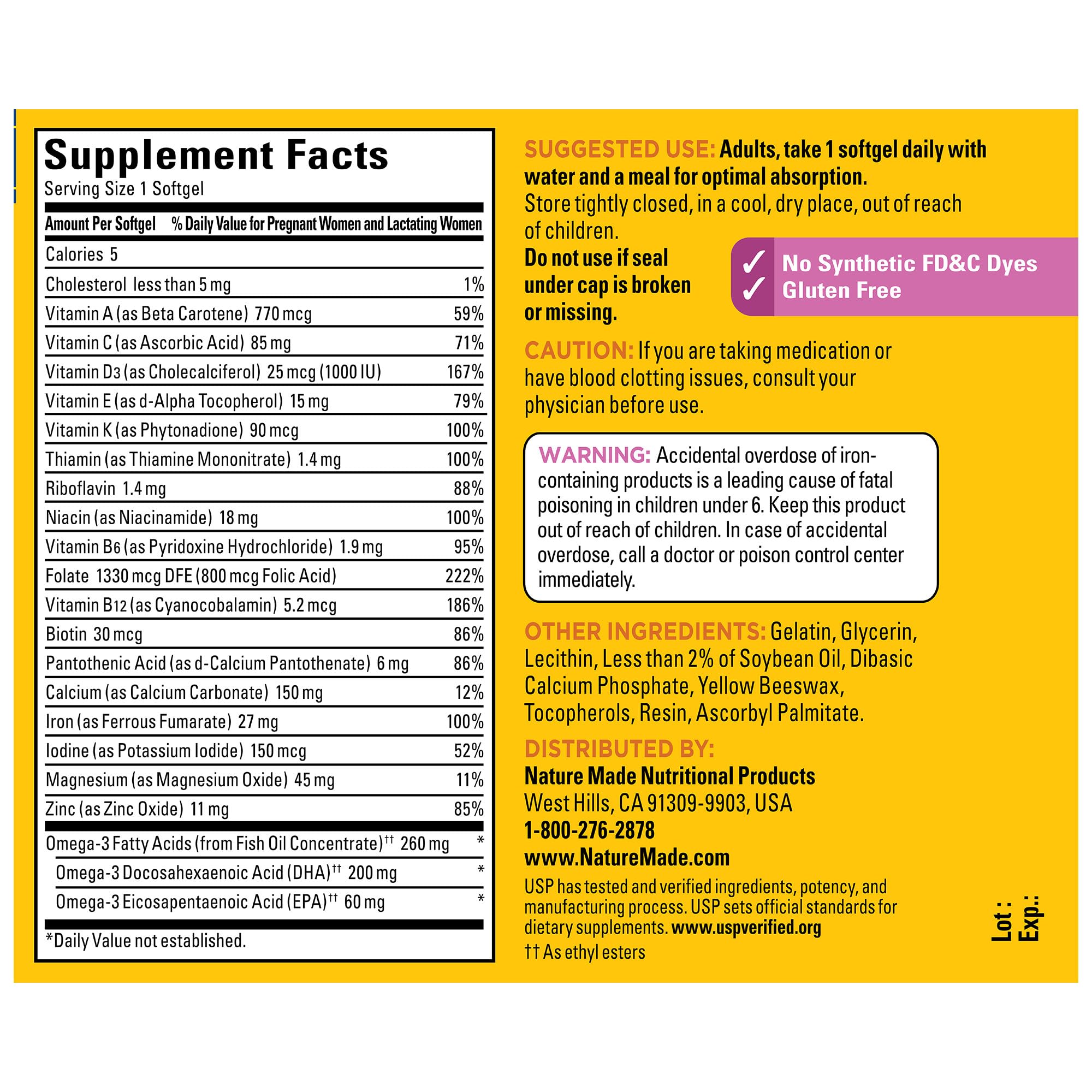 USP Verified seal on Nature Made Prenatal with Folic Acid + DHA Softgels