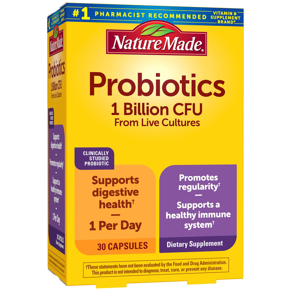 Front view of Nature Made Probiotic Capsules bottle showing 1B CFU per capsule