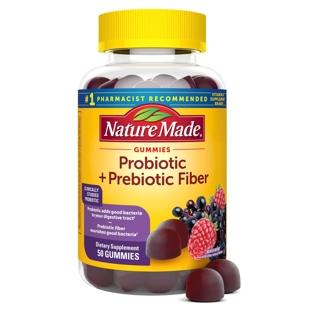 Nature Made Probiotic + Prebiotic Fiber Gummies bottle – 50 count