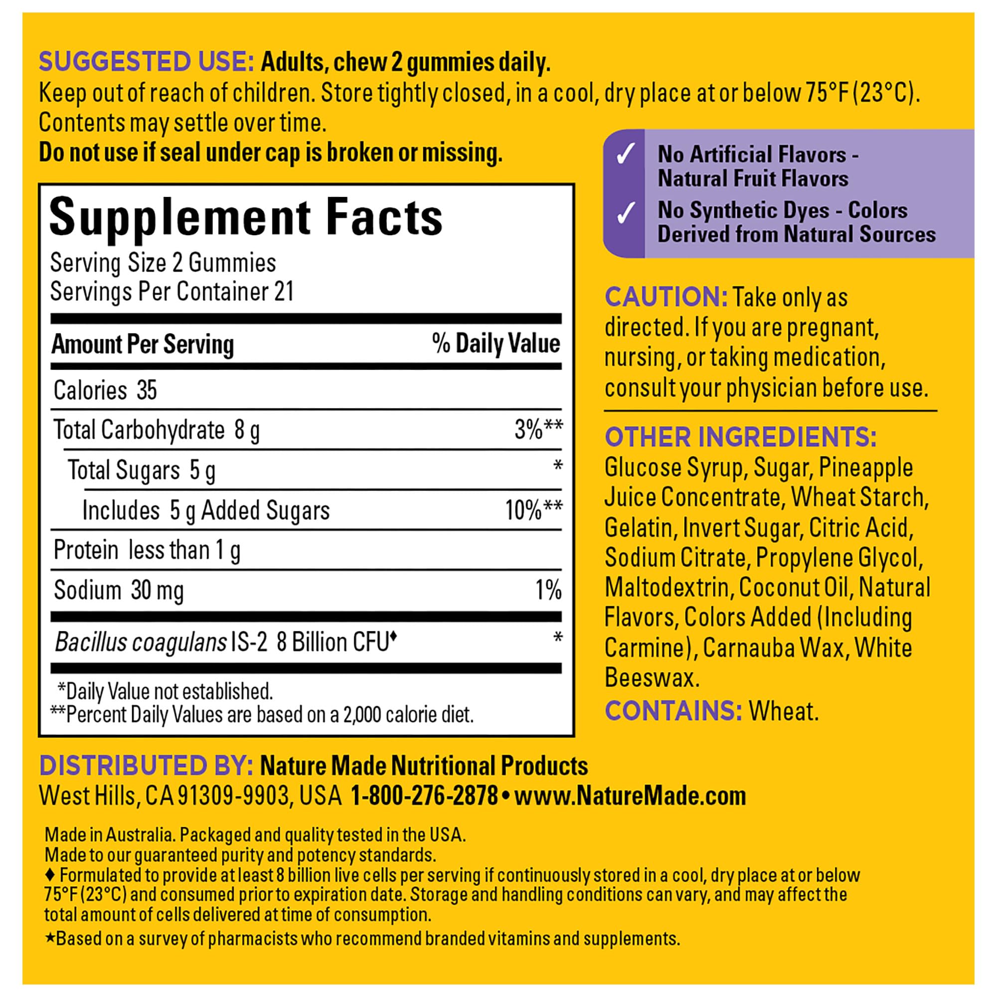 No artificial flavors or synthetic dyes in Nature Made gummies