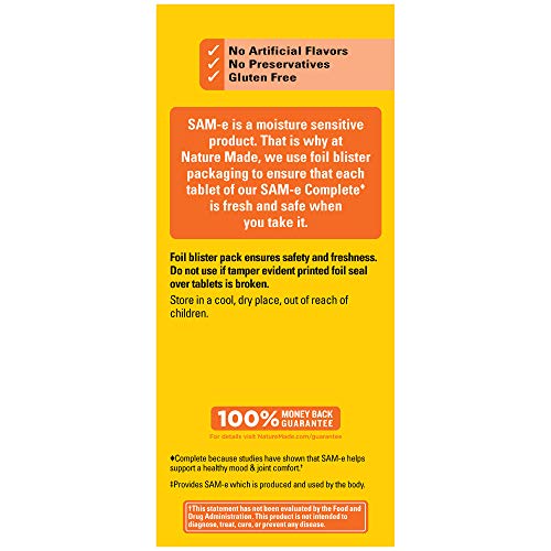Close-up of Nature Made SAM-e 200 mg Complete bottle label