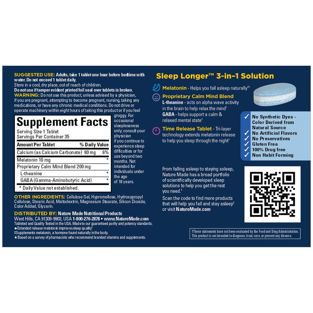 Close-up of Melatonin 10mg tri-layer time-release tablet