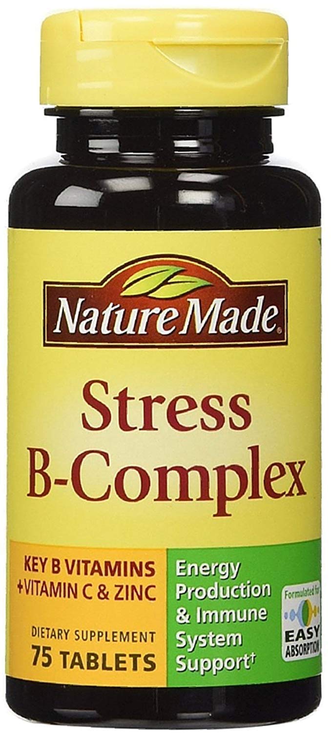 Nature Made Stress B-Complex Dietary Supplement Tablets with Vitamin C & Zinc, 75-count per bottle, pack of 6