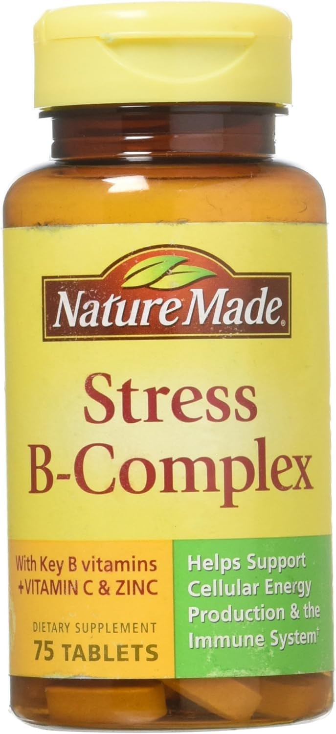 Nature Made Stress B Complex with Zinc bottle label showing 150 total capsules (75 per bottle), 2 pack