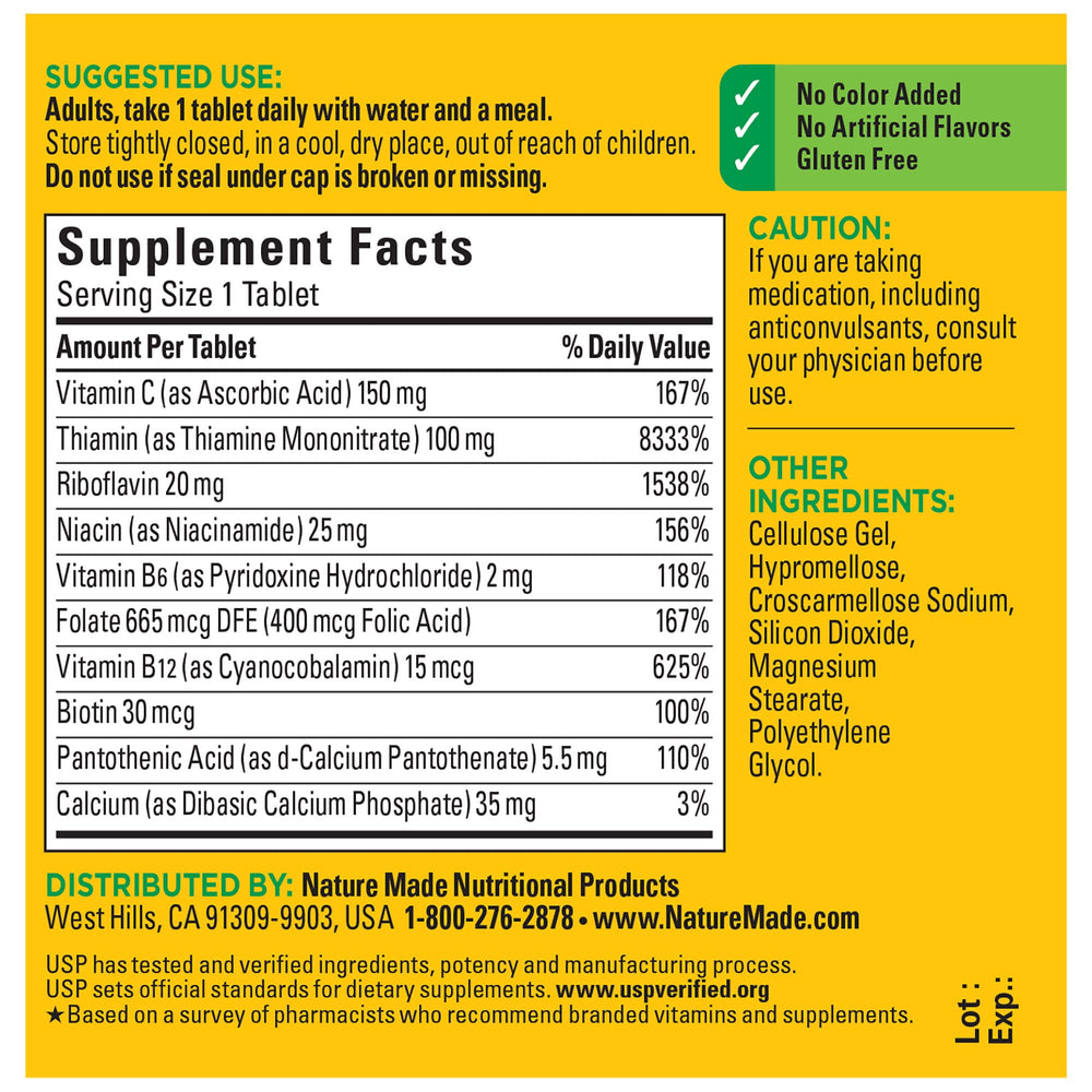 Nature Made Super B Complex tablets on a countertop symbolize daily routine and energy uplift