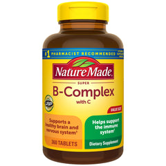 Bottle of Nature Made Super B Complex with Vitamin C and Folic Acid showing 360 tablets
