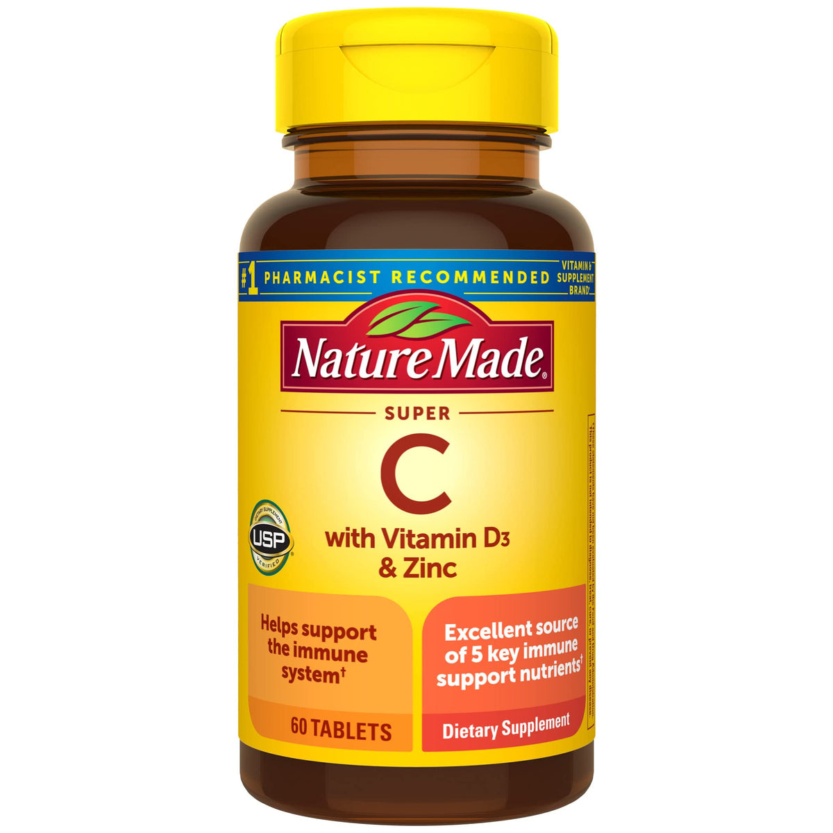 Bottle front image of Nature Made Super C with Vitamin D3 and Zinc, 60 tablets
