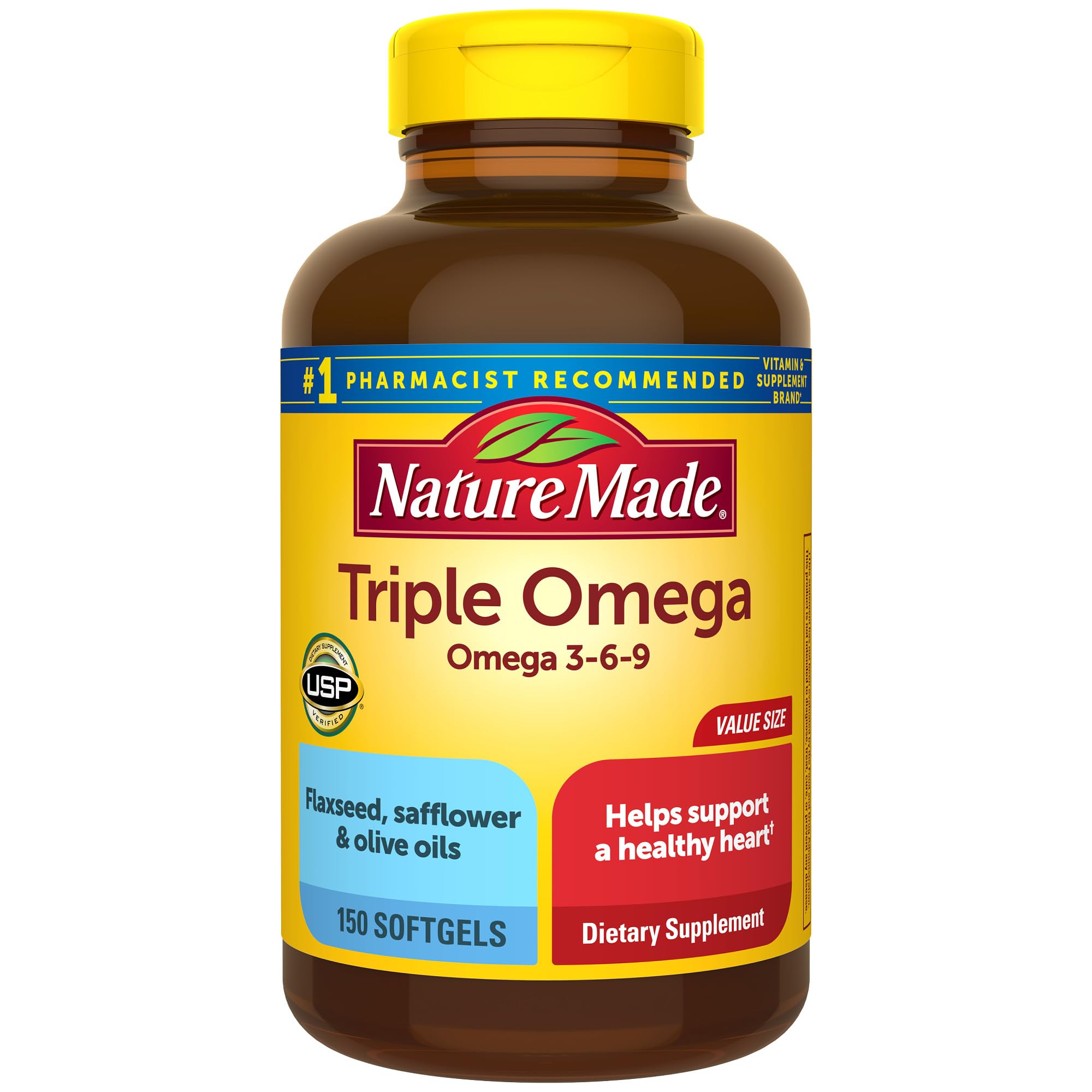 Bottle of Nature Made Triple Omega 3-6-9 Softgels with 150-count, 75-day supply