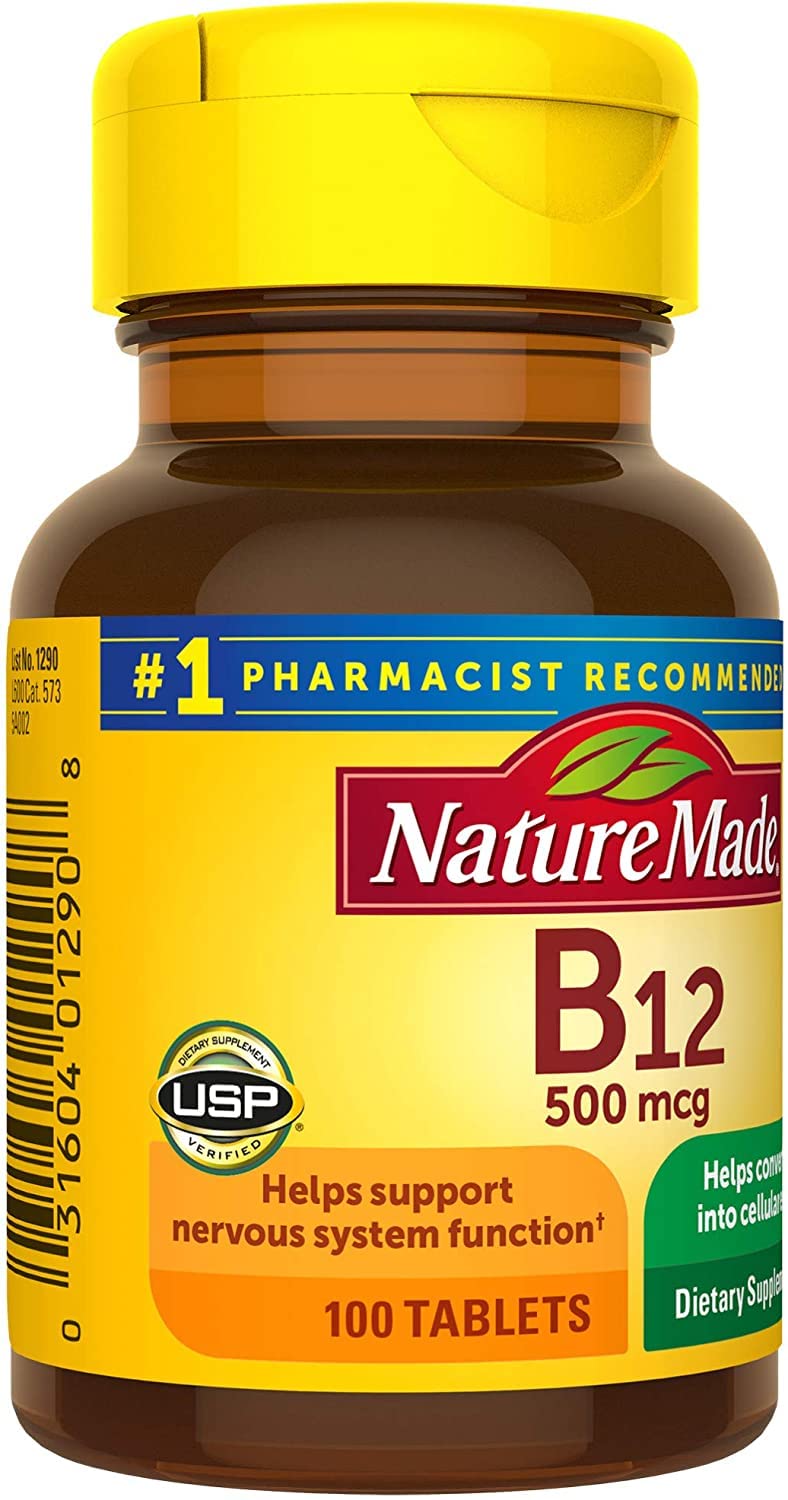 Two bottles of Nature Made Vitamin B-12 500 mcg, 100 tablets each