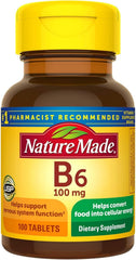 Bottle label for Nature Made Vitamin B-6 100 mg tablets