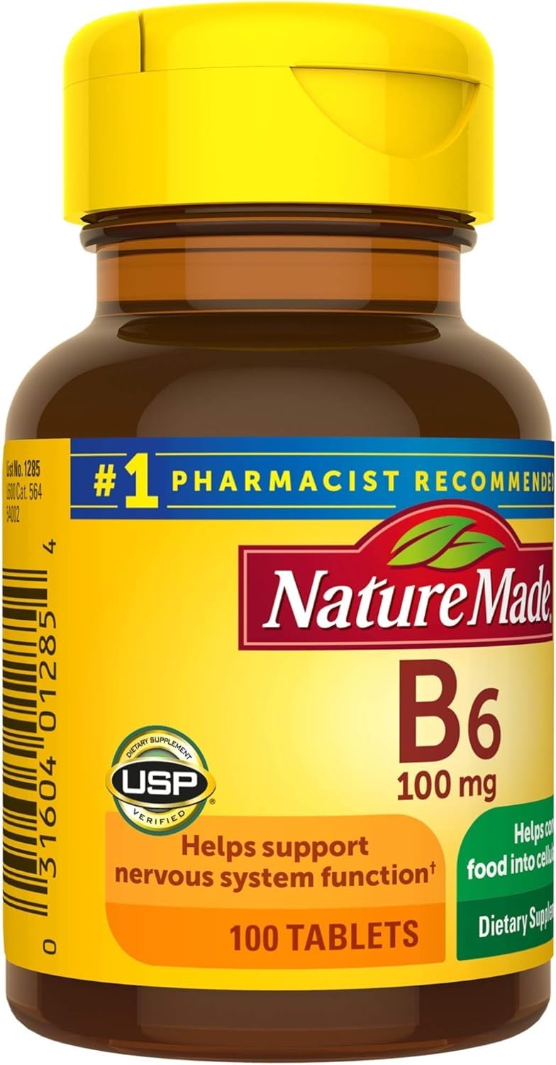 Vitamin B-6 100 mg bottle with 100 tablets per bottle
