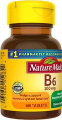 Vitamin B-6 100 mg bottle with 100 tablets per bottle