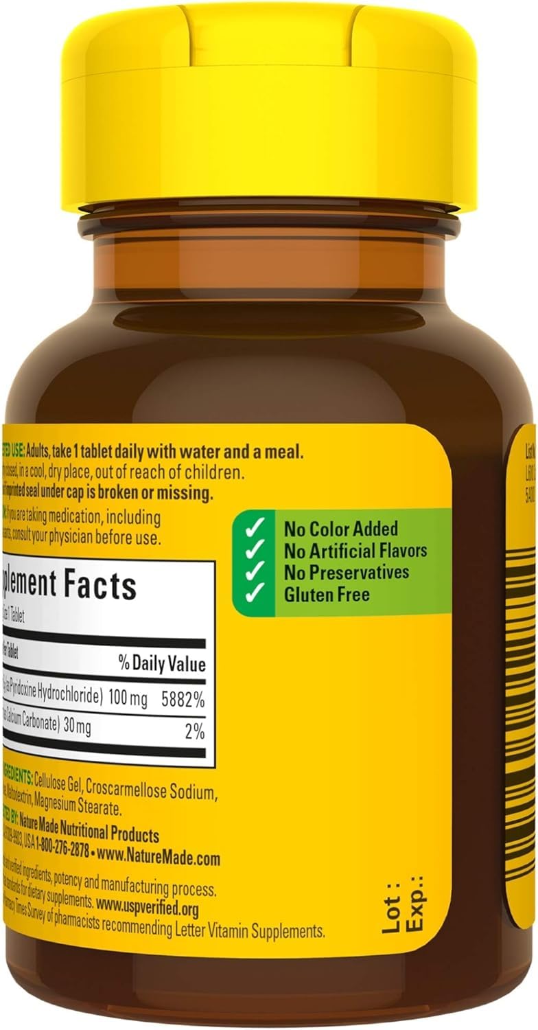 Pack of 4 Nature Made Vitamin B-6 100 mg bottles