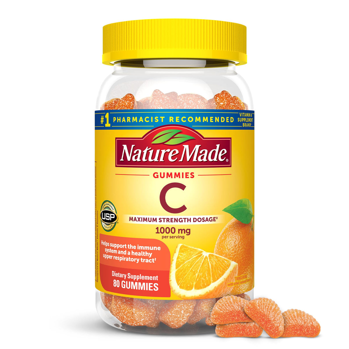Front view of Nature Made Vitamin C 1000mg Gummies bottle, 80 count
