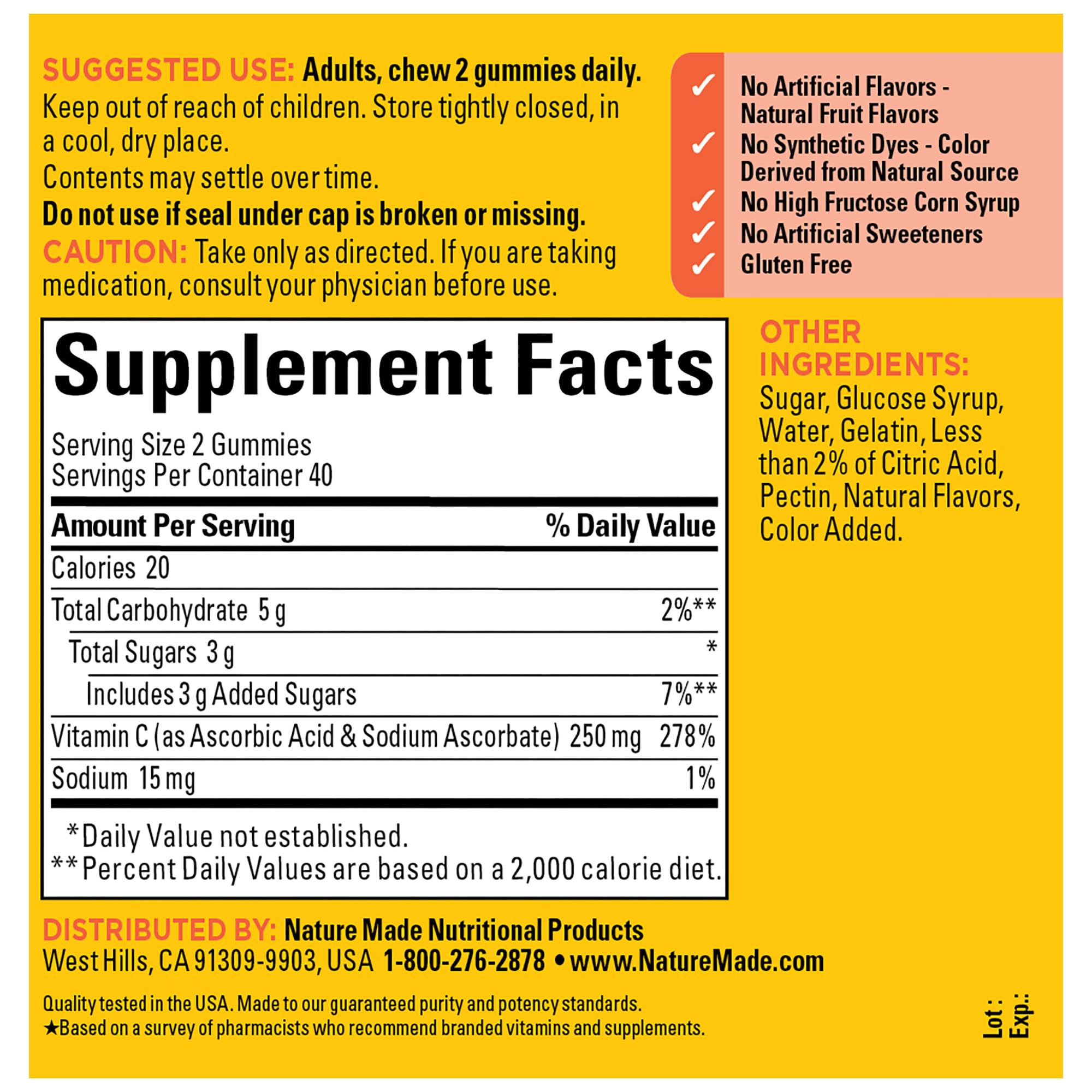 Gluten-free Vitamin C gummies without artificial flavors or dyes