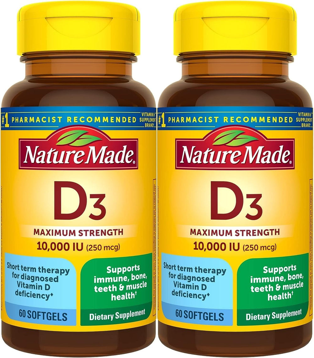 Nature Made Vitamin D3 10000 IU softgels bottle – pack of 2