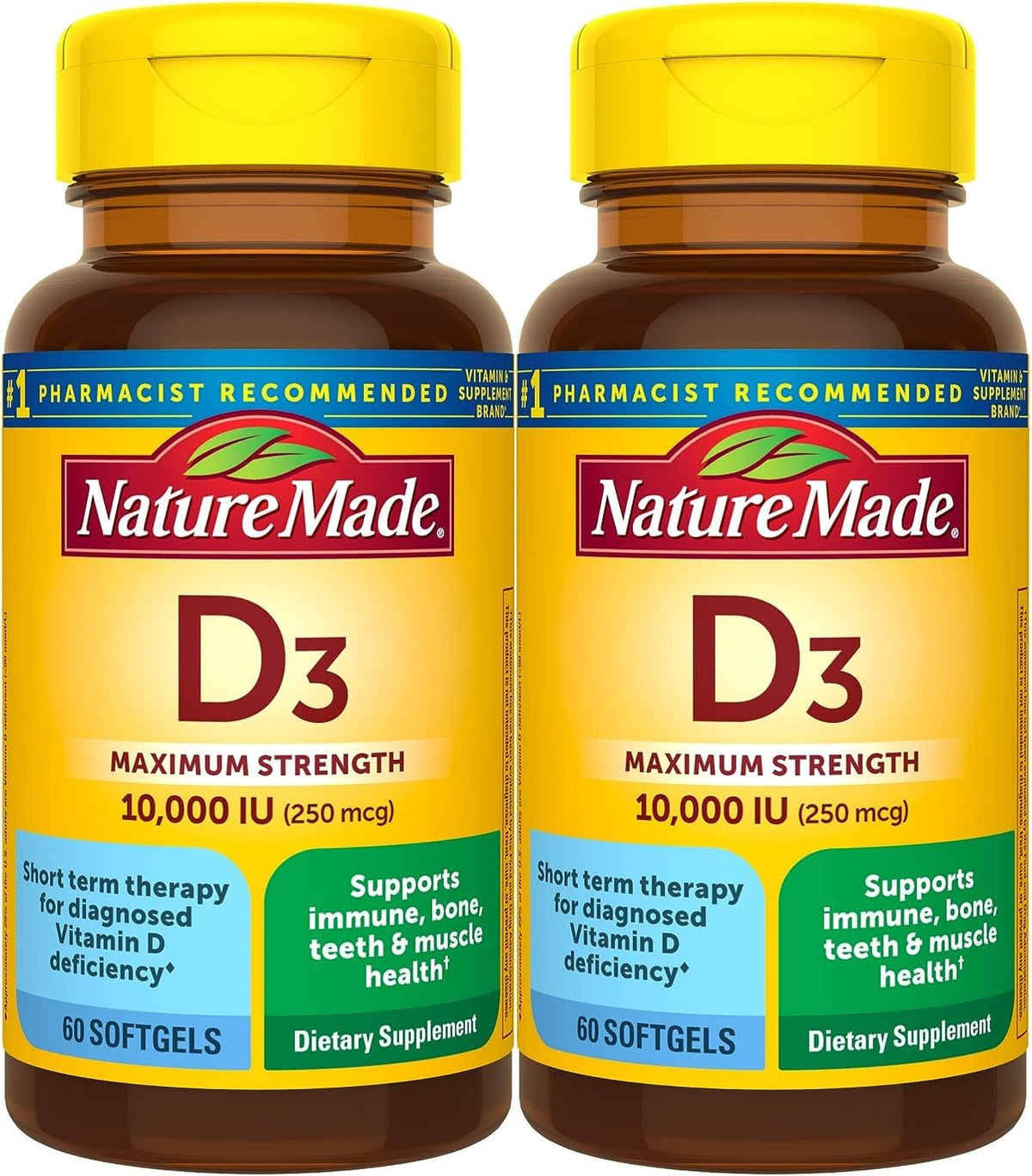 Nature Made Vitamin D3 10000 IU softgels bottle – pack of 2