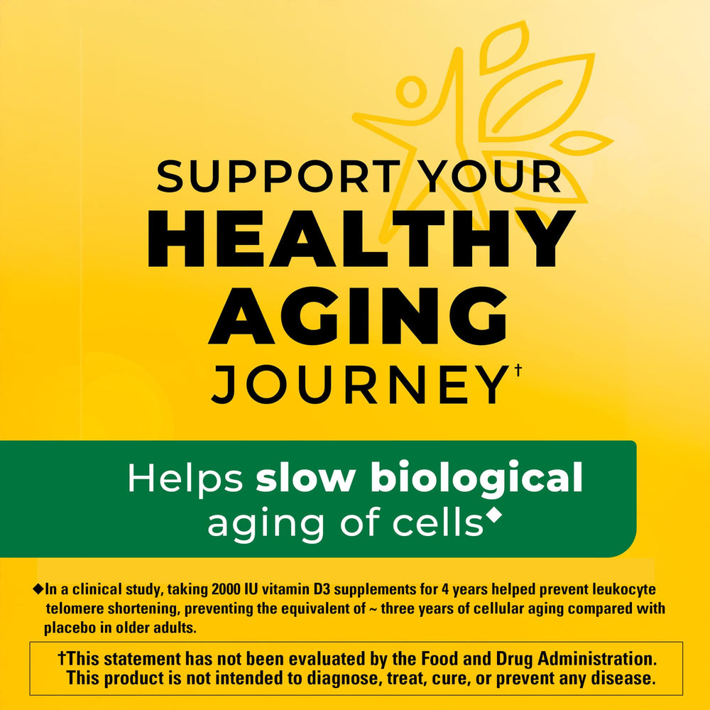 Nature Made Vitamin D3 2000 IU bottle back label shows gluten-free and no artificial flavors.