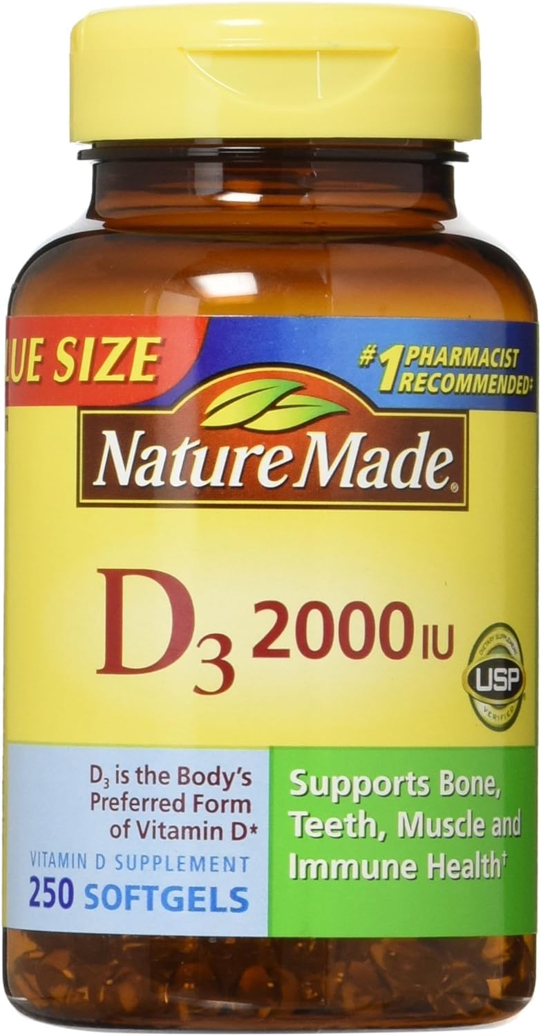 Nature Made Vitamin D3 2000 IU Liquid Softgels - Pack of 2 (two 250-count bottles)