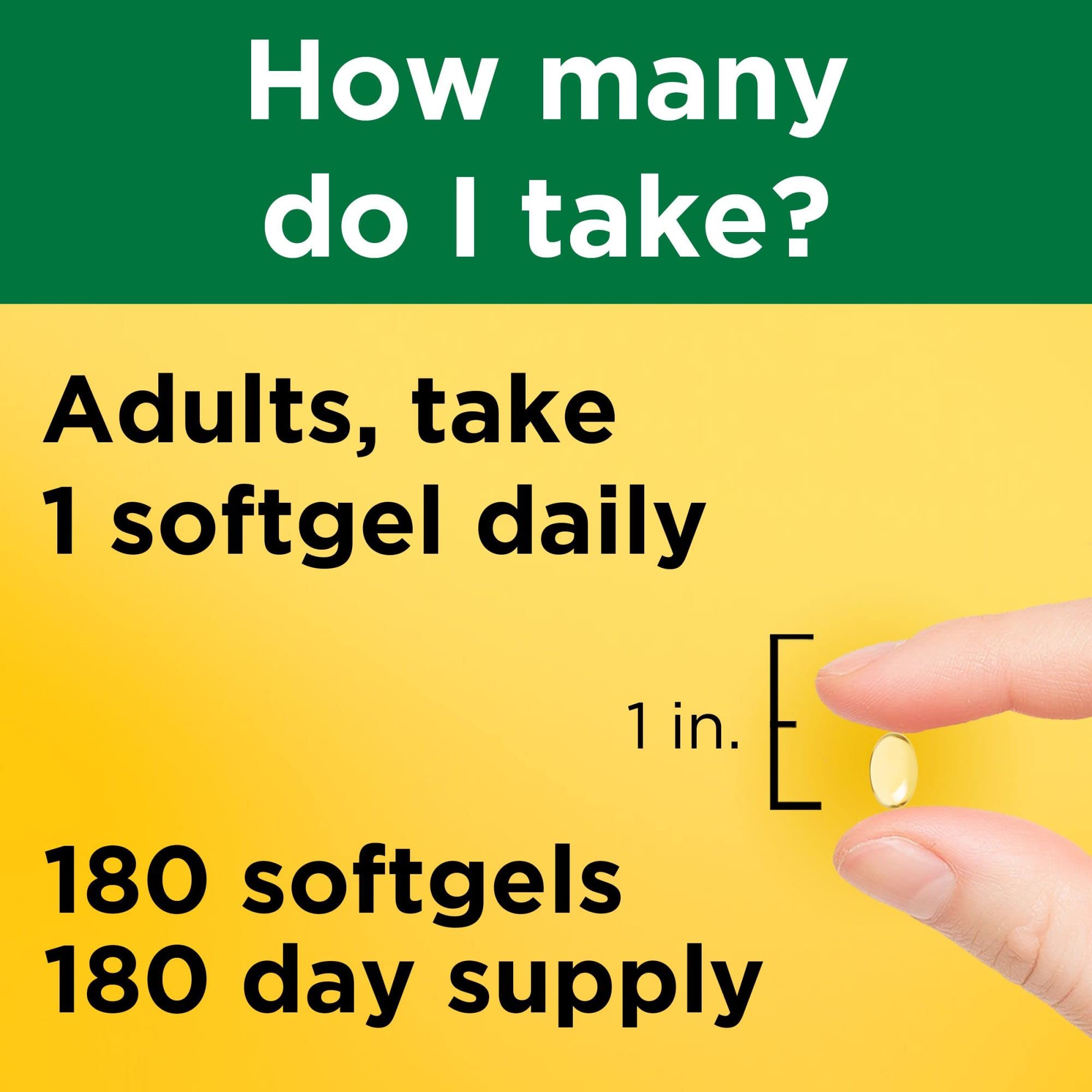 Nature Made Vitamin D3 5000 IU softgels with water aligns with routine.
