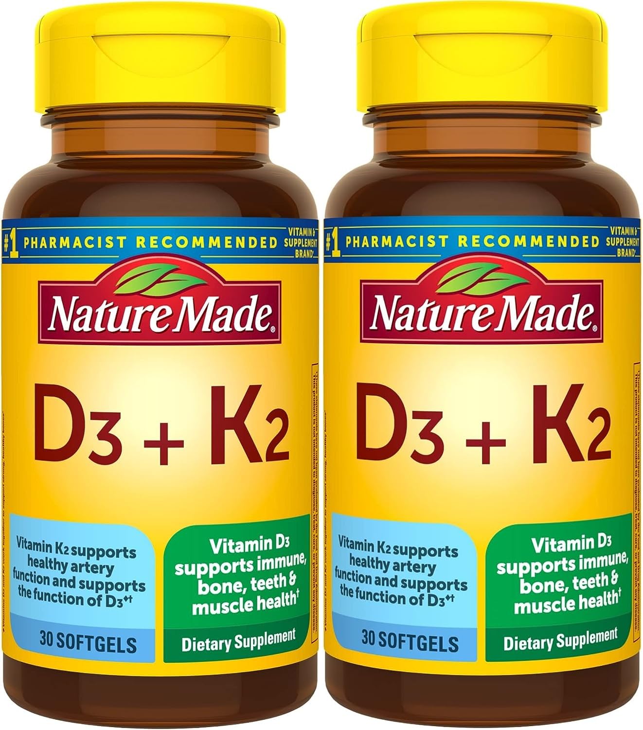 Front packaging of Nature Made Vitamin D3 K2 5000 IU 125 mcg 2-pack softgels