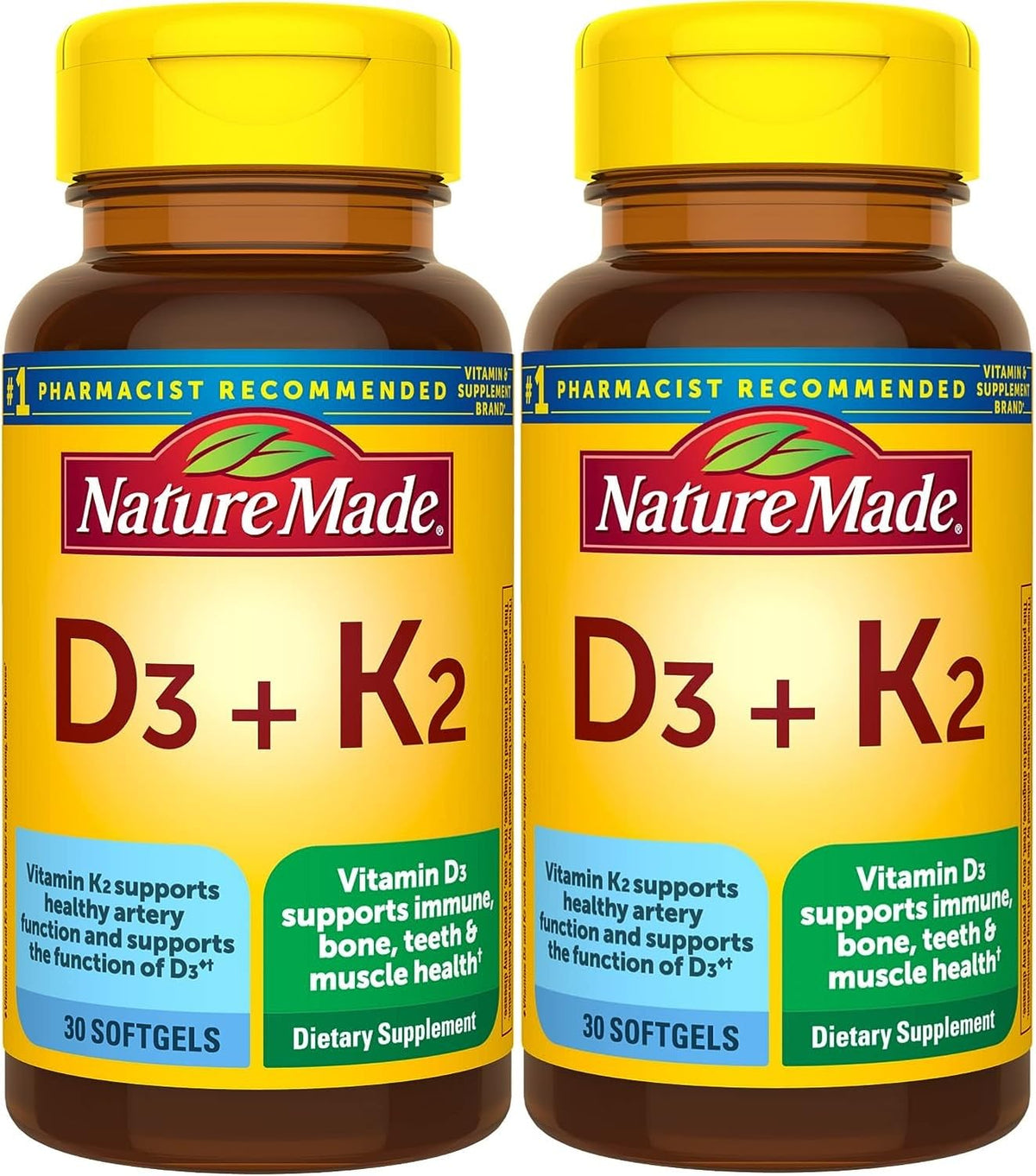 Front packaging of Nature Made Vitamin D3 K2 5000 IU 125 mcg 2-pack softgels